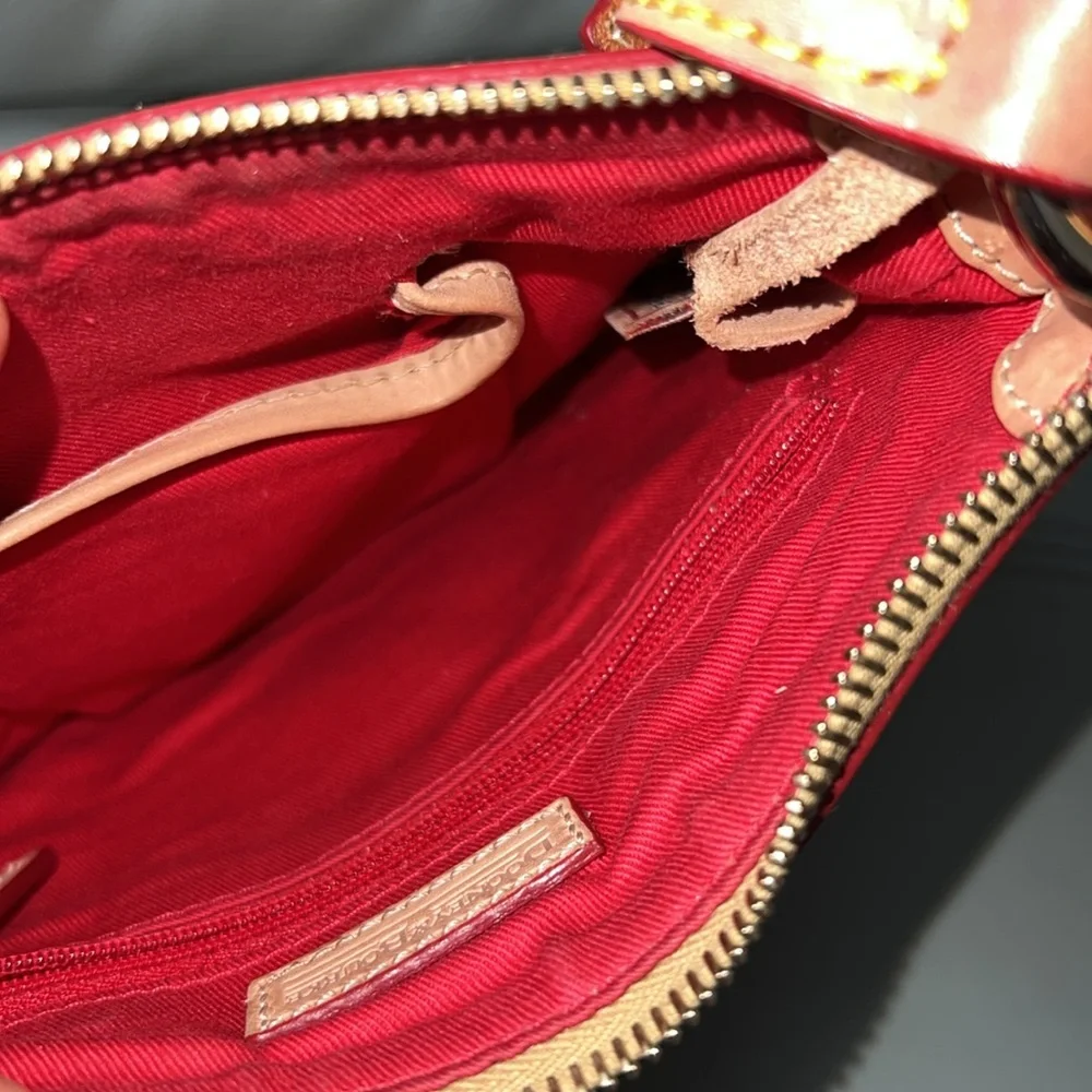 Dooney & Bourke Tan canvas DB signature Crossbody Bag with Leather Trim